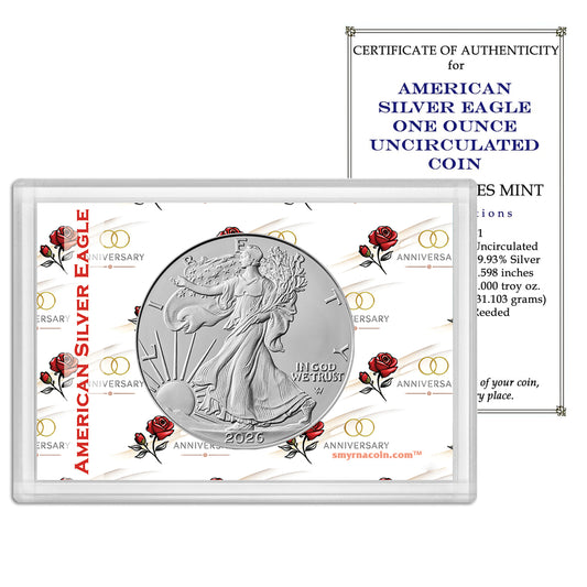 2026 American Silver Eagle in Happy Anniversary Holder - Gem Brilliant Uncirculated