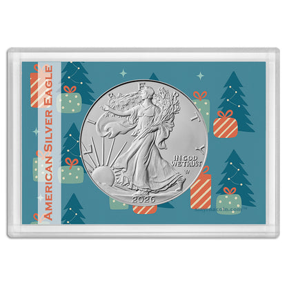 2026 American Silver Eagle - Christmas Tree Gift Holder - 1 oz .999 Fine Silver BU