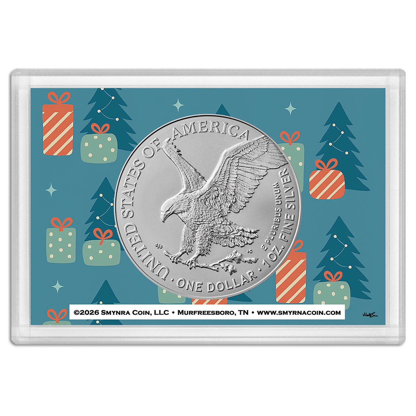 2026 American Silver Eagle - Christmas Tree Gift Holder - 1 oz .999 Fine Silver BU