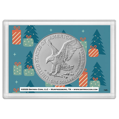 2026 American Silver Eagle - Christmas Tree Gift Holder - 1 oz .999 Fine Silver BU