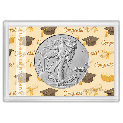 2026 American Silver Eagle BU in Graduation Gift Holder - .999 Fine Silver