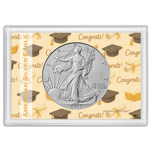 2026 American Silver Eagle BU in Graduation Gift Holder - .999 Fine Silver