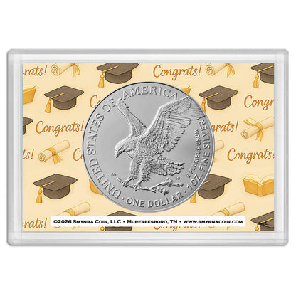 2026 American Silver Eagle BU in Graduation Gift Holder - .999 Fine Silver