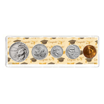 2026 Year Coin Set in Graduation Gift Design Holder - Dual Dated Coins - Semiquincentennial Coin Collection