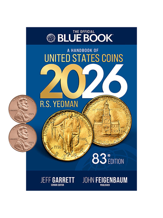2026 The Official Blue Book with 2025 P, D Lincoln Cent Final Circulating Issue with Card Size Magnifier - Handbook of US Coins, Paperback