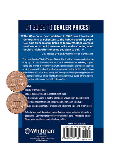 2026 The Official Blue Book with 2025 P, D Lincoln Cent Final Circulating Issue with Card Size Magnifier - Handbook of US Coins, Paperback