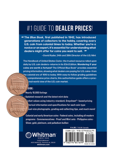 2026 The Official Blue Book with 2025 P, D Lincoln Cent Final Circulating Issue with Card Size Magnifier - Handbook of US Coins, Paperback