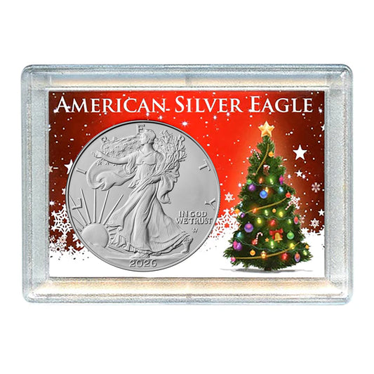 Presale! 2026 American 1 oz Brilliant Uncirculated Silver Eagle in Christmas Tree Design Holiday Holder