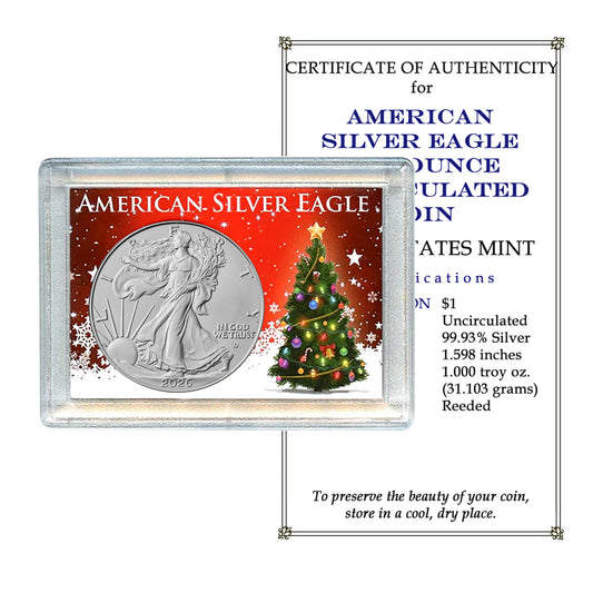 2026 American Silver Eagle BU - Christmas Tree Gift Holder - .999 Fine Silver