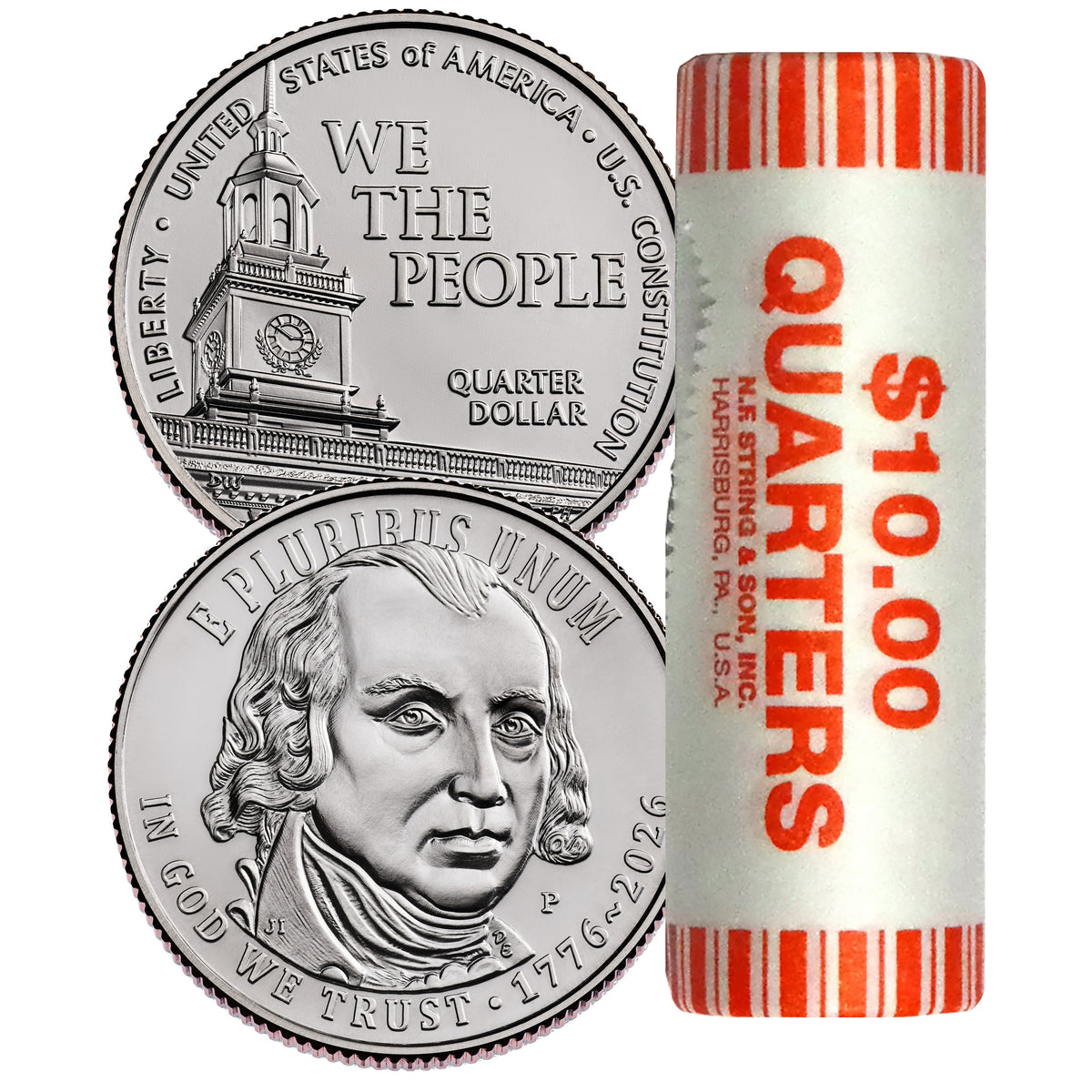 2026-P U.S. Constitution Quarter 40-Coin BU Roll - Philadelphia Mint | 1776-2026 America 250