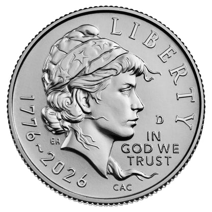 2026 P and D Two 50 Coin Roll Set of Dual Dated 1776 - 2026 Emerging Liberty Dime Semiquincentennial Coin Collection SemiQ