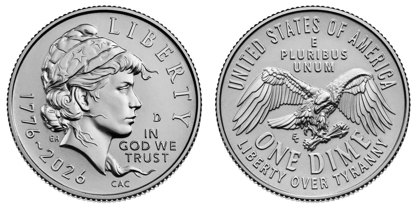 2026 P, D - Dual Dated 1776 - 2026 Emerging Liberty Dime 2 Coin Set Semiquincentennial Coin Collection SemiQ