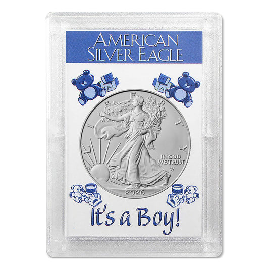 2026 American Silver Eagle BU - "It's a Boy" Gift Holder - .999 Fine Silver