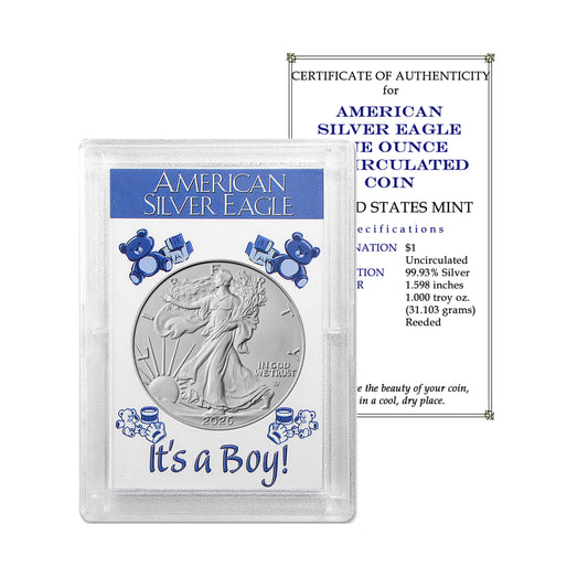 2026 American Silver Eagle BU - "It's a Boy" Gift Holder - .999 Fine Silver