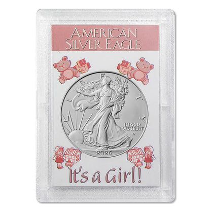 2026 American Silver Eagle BU - "It's a Girl" Gift Holder - .999 Fine Silver