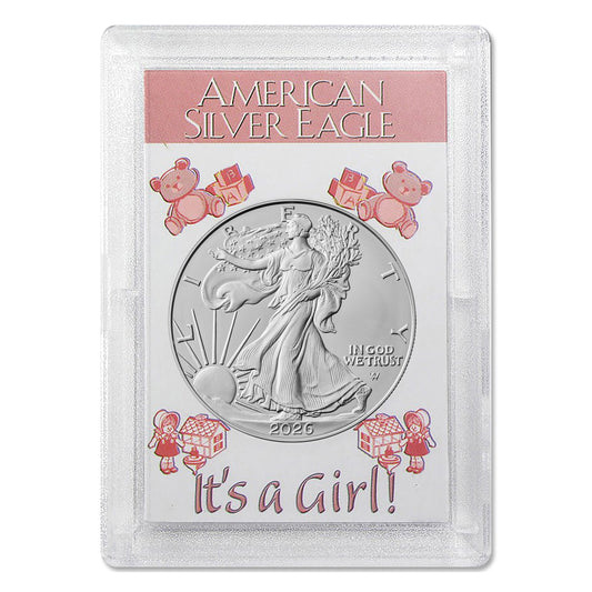 2026 American Silver Eagle BU - "It's a Girl" Gift Holder - .999 Fine Silver