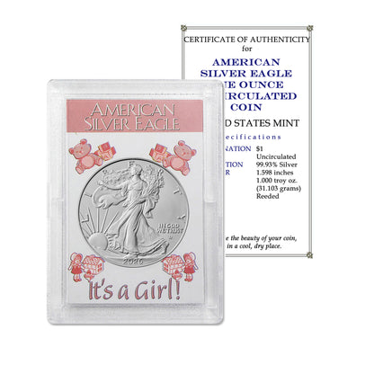 2026 American Silver Eagle BU - "It's a Girl" Gift Holder - .999 Fine Silver