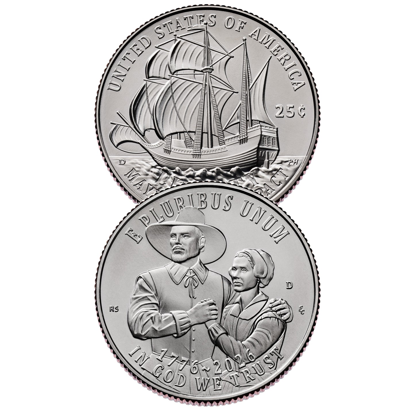 2026 - P and D Mayflower Compact Quarter 2 Coin Set Semiquincentennial Coin Collection