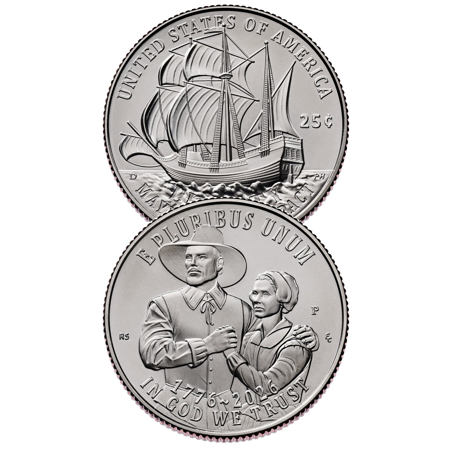 2026 - P and D Mayflower Compact Quarter 2 Coin Set Semiquincentennial Coin Collection