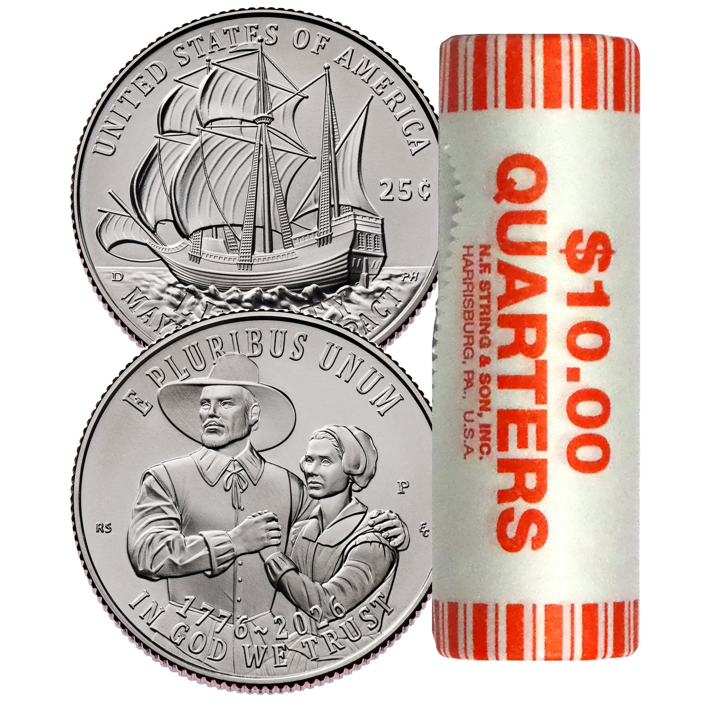 2026 - P Mayflower Compact Quarter 40 Coin Roll Semiquincentennial Coin Collection SemiQ