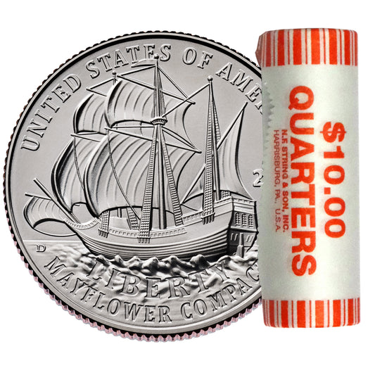 2026 - P Mayflower Compact Quarter 40 Coin Roll Semiquincentennial Coin Collection SemiQ