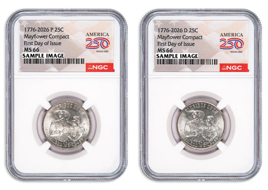 2026 NGC MS66 P & D Mayflower Compact Quarter 2-Coin Set - Semiquincentennial Collection