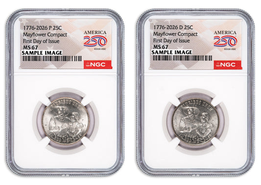 2026 NGC MS67 P & D Mayflower Compact Quarter 2-Coin Set - Semiquincentennial Collection
