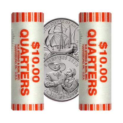 2026 - P and D  Mayflower Compact Quarter Two 40 Coin Rolls Semiquincentennial Coin Collection SemiQ