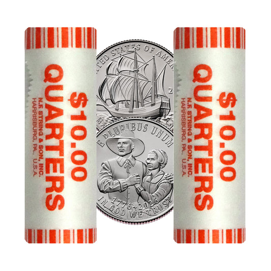 2026 - P and D  Mayflower Compact Quarter Two 40 Coin Rolls Semiquincentennial Coin Collection SemiQ