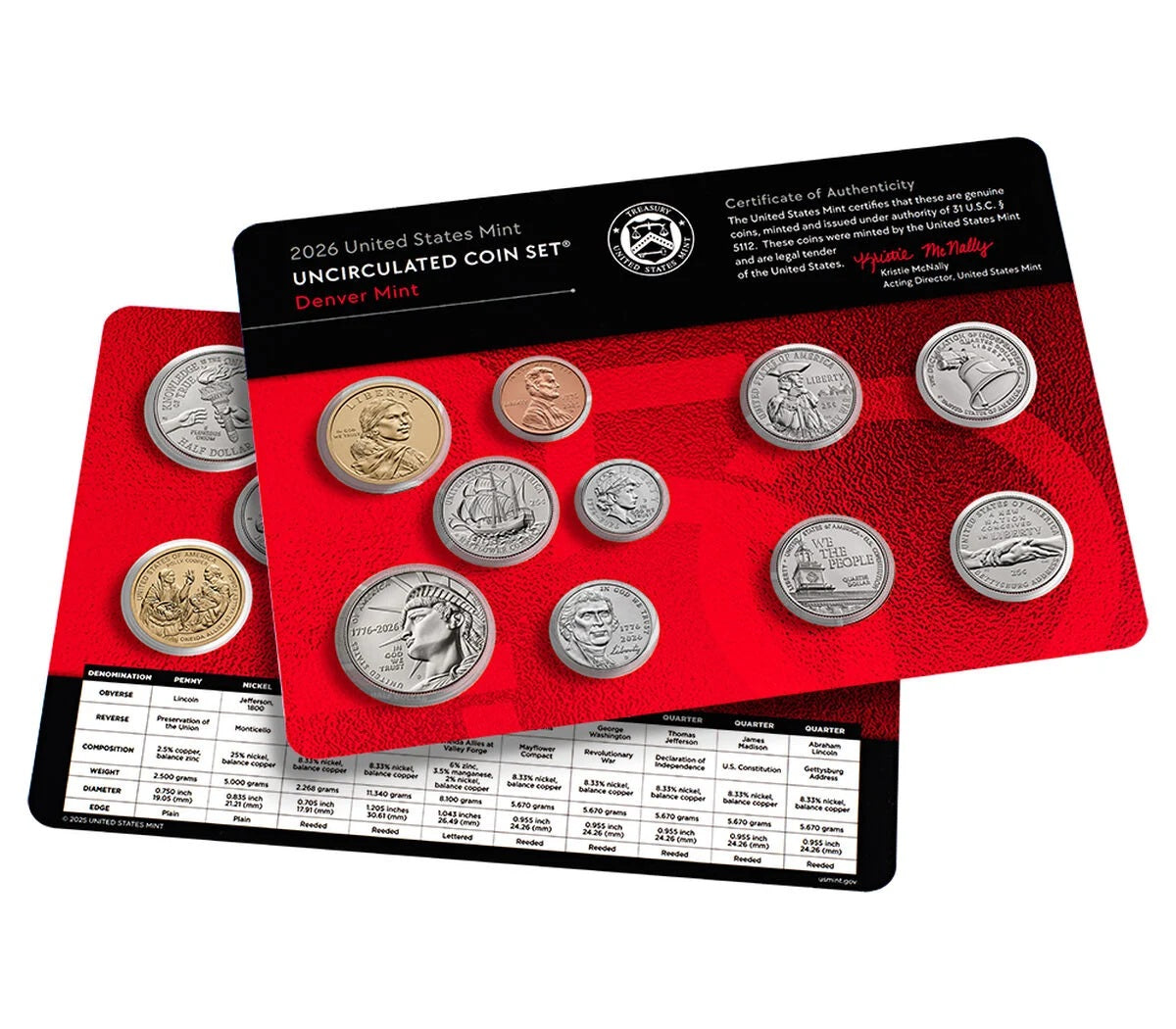 Presale! 2026 P&D U.S. Mint Uncirculated 20-Coin Mint Set - Dual Dated 1776-2026 Semiquincentennial Penny Included