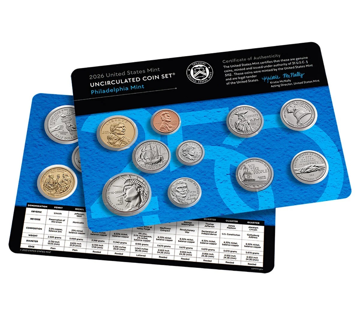 Presale! 2026 P&D U.S. Mint Uncirculated 20-Coin Mint Set - Dual Dated 1776-2026 Semiquincentennial Penny Included