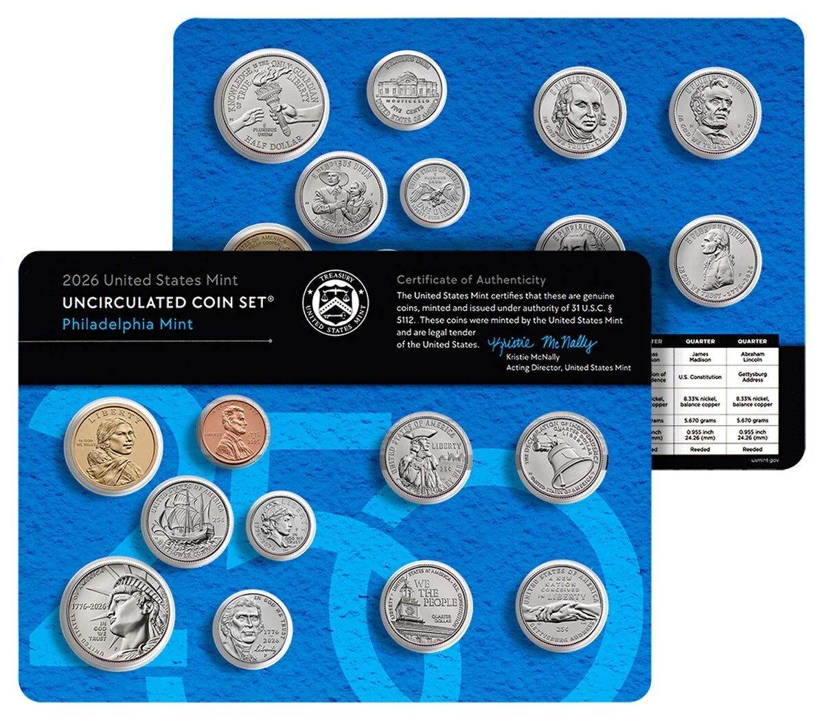 Presale! 2026 P&D U.S. Mint Uncirculated 20-Coin Mint Set - Dual Dated 1776-2026 Semiquincentennial Penny Included