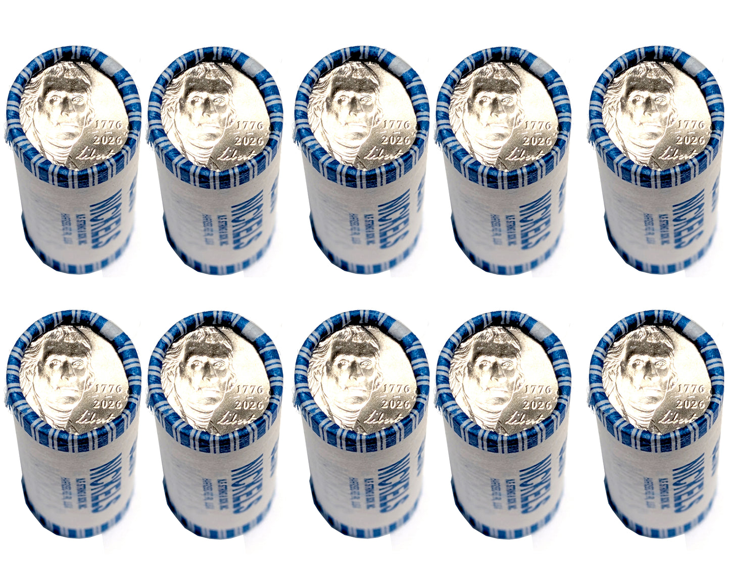 2026 P Jefferson Nickel 10 Roll Set of Dual Date 1776 - 2026 Philadelphia Mint Uncirculated