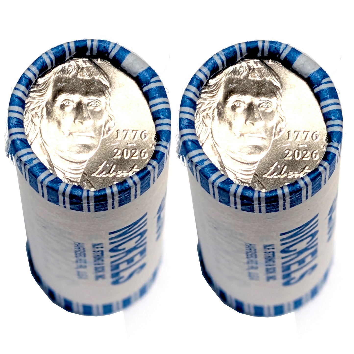 2026 P & D Jefferson Nickel 2 - 40 Coin Roll Dual Date 1776 - 2026 Denver Mint Uncirculated