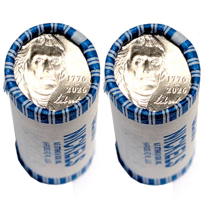 2026 P & D Jefferson Nickel 2 - 40 Coin Roll Dual Date 1776 - 2026 Denver Mint Uncirculated