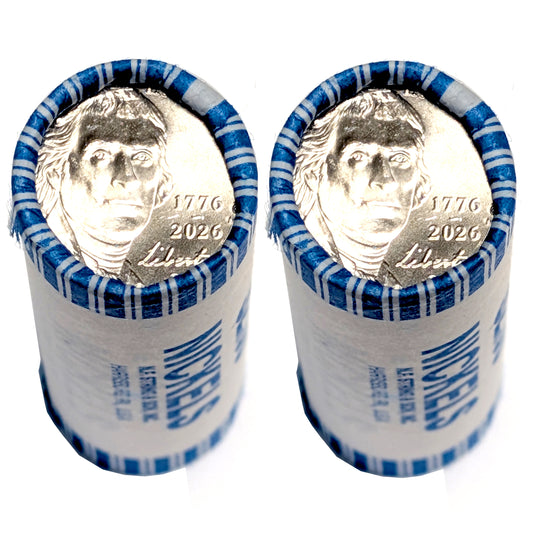 2026 P & D Jefferson Nickel 2 - 40 Coin Roll Dual Date 1776 - 2026 Denver Mint Uncirculated