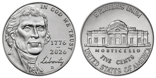 2026 P, D Jefferson Nickel Dual Date 1776 - 2026 - Uncirculated 2 Coin Set