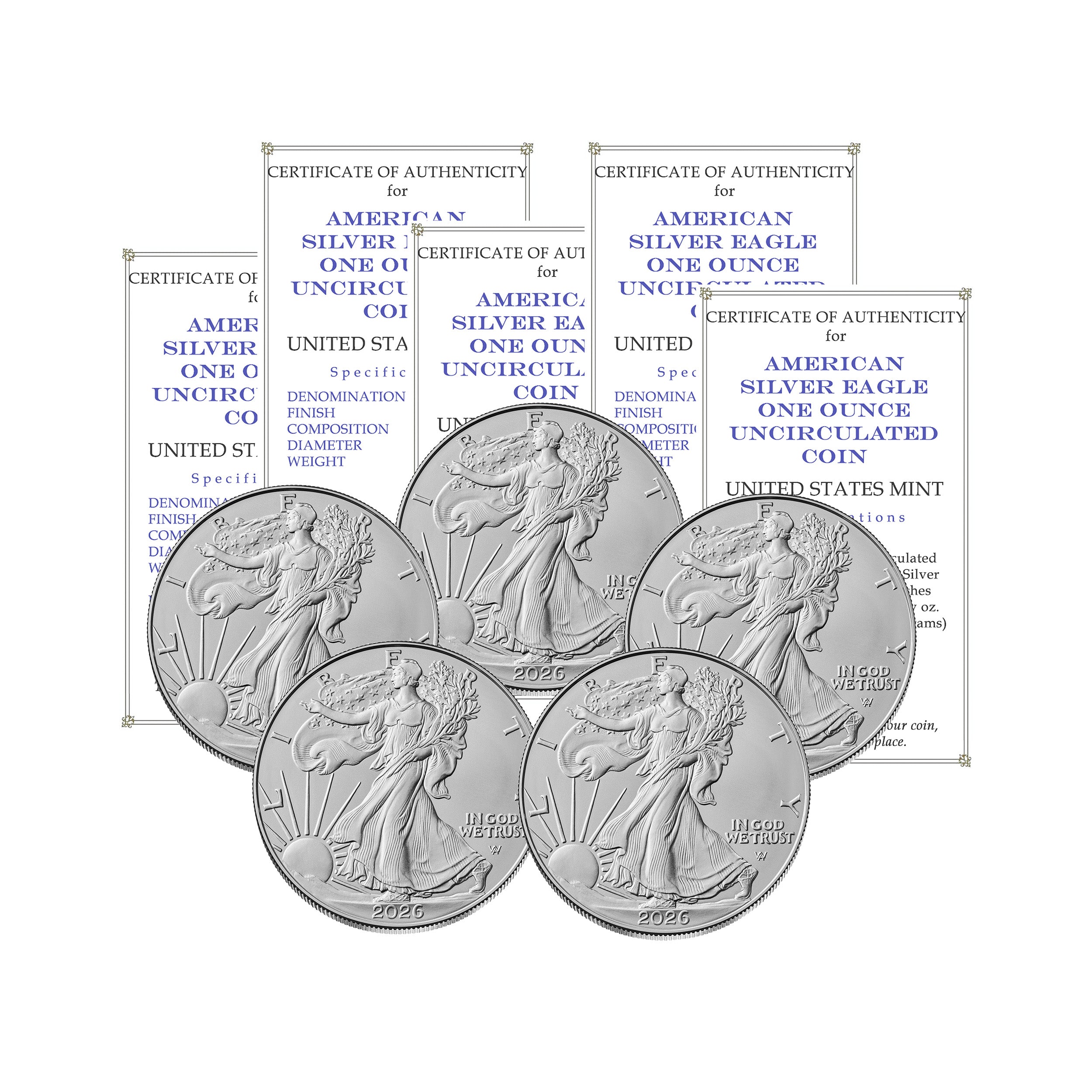 Silver Eagle Type 2 Coins - New Design - Smyrnacoin.com