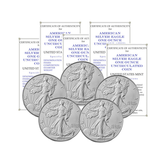 2026 U.S. Silver Eagle 5-Coin Set with US Mint Tube - Each with Certificate of Authenticity