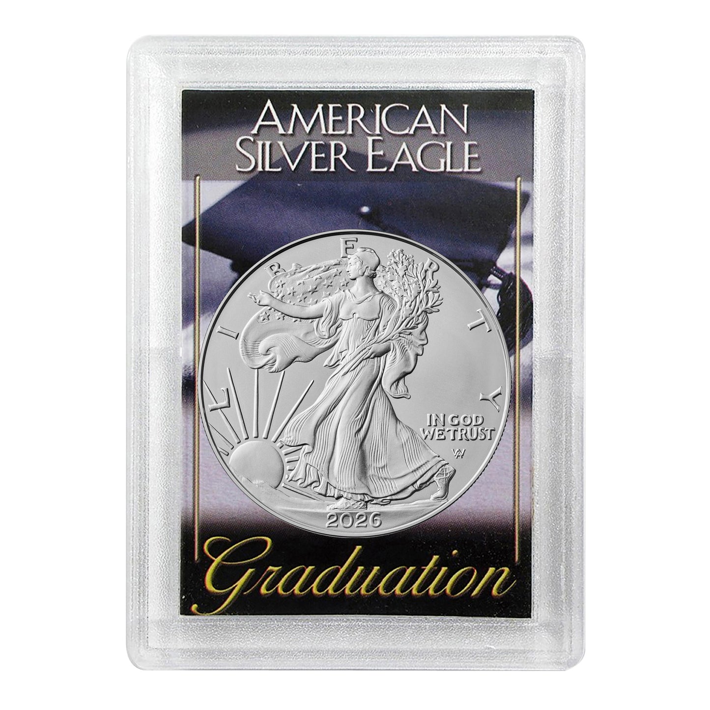 2026 American Silver Eagle BU in Graduation Gift Holder - .999 Fine Silver