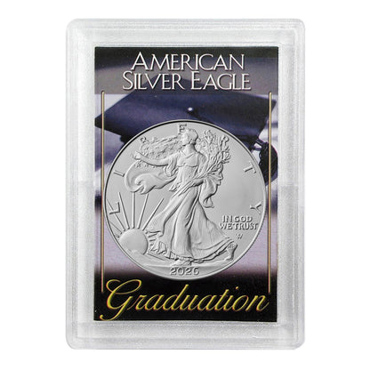 2026 American Silver Eagle BU in Graduation Gift Holder - .999 Fine Silver