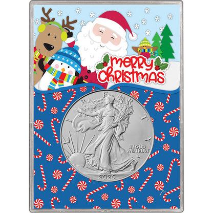 2026 American Silver Eagle in Christmas Santa Gift Holder - Gem BU