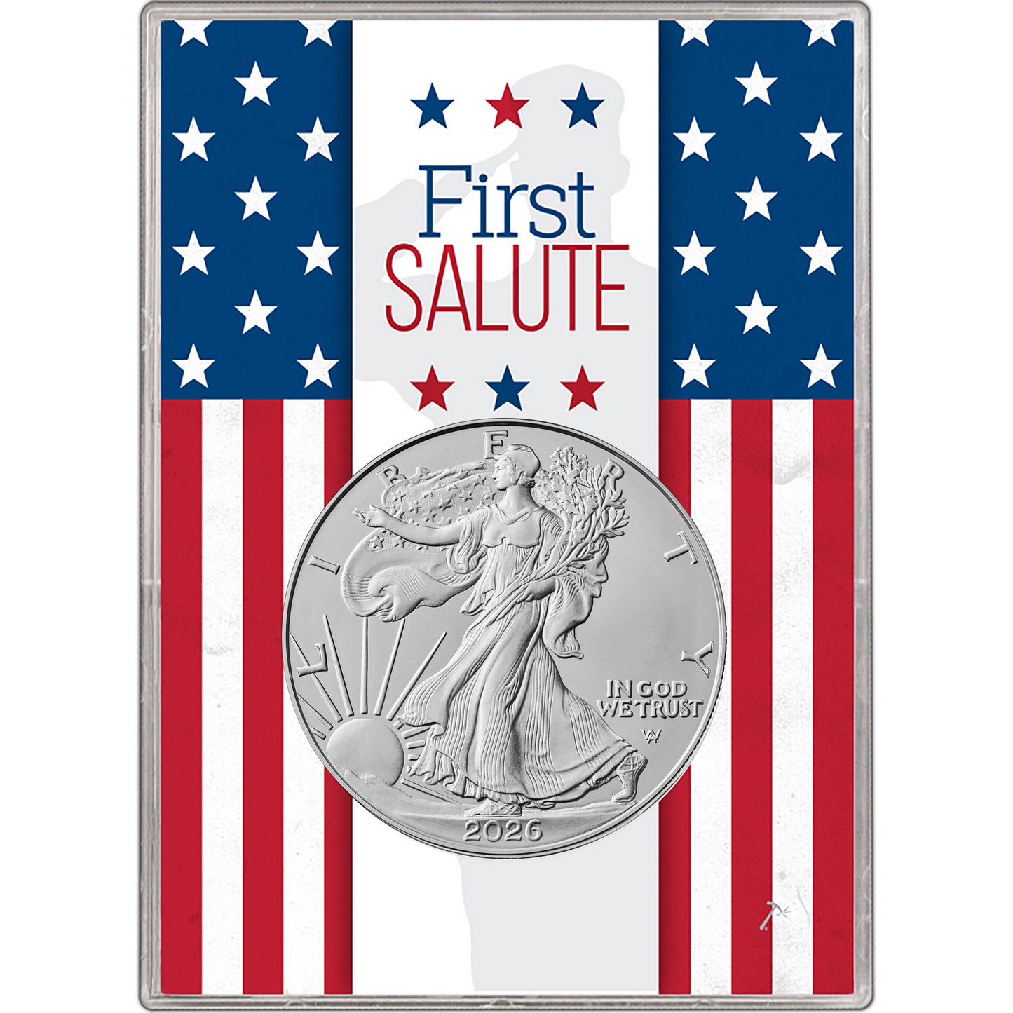 2026 Silver Eagle in First Salute Gift Holder - 1 oz .999 Fine Silver BU