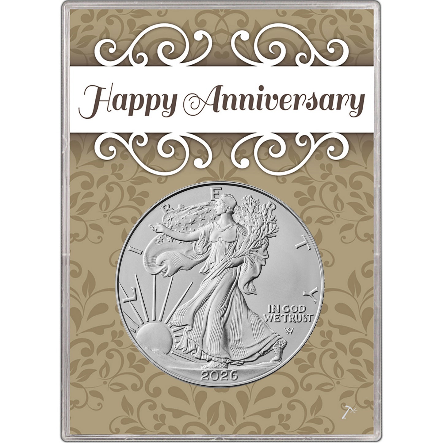 Presale! 2026 U.S. Silver Eagle in Happy Anniversary Holder - Gem Brilliant Uncirculated