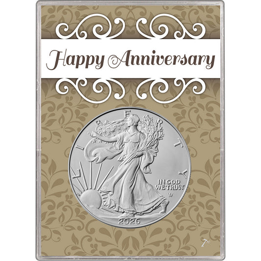Presale! 2026 U.S. Silver Eagle in Happy Anniversary Holder - Gem Brilliant Uncirculated