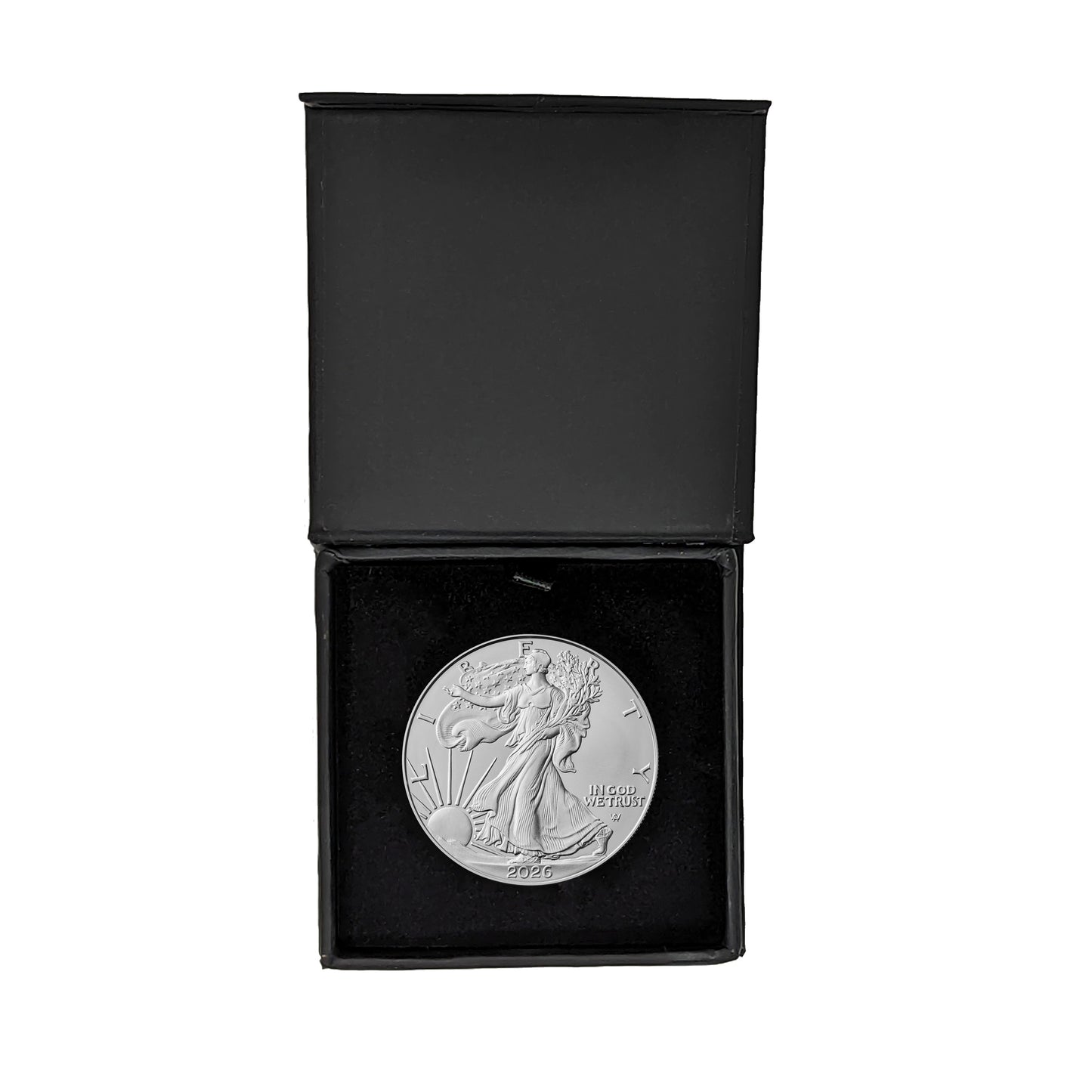Presale! 2026 U.S. Silver Eagle in Plastic Air Tite in Magnet Close Black Gift Box - Gem Brilliant Uncirculated