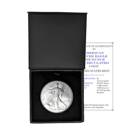2026 U.S. Silver Eagle in Plastic Air Tite in Magnet Close Black Gift Box - Gem Brilliant Uncirculated