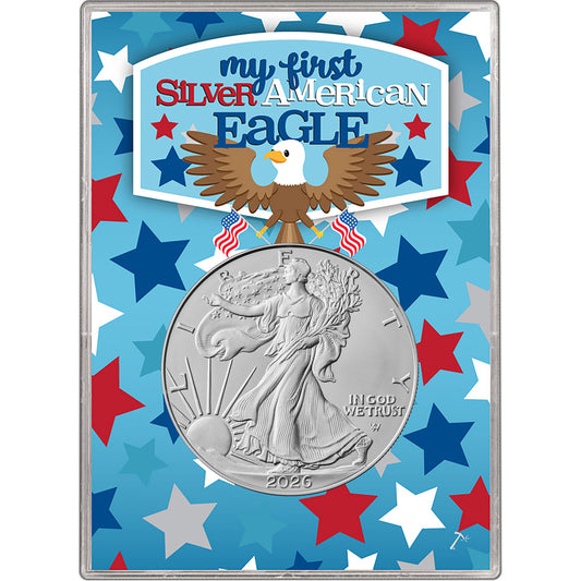 Presale! 2026 U.S. Silver Eagle in "My First Silver American Eagle" Gift Holder - Gem Brilliant Uncirculated