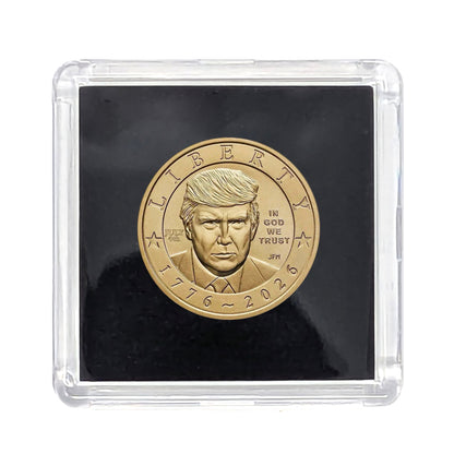 Presale! 2026 July 4th Privy Mark Donald Trump Semiquincentennial $1 Coin - U.S. Mint - Philadelphia (P) in Square Black Background Hard Plastic Display Case