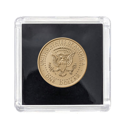 Presale! 2026 July 4th Privy Mark Donald Trump Semiquincentennial $1 Coin - U.S. Mint - Philadelphia (P) in Square Black Background Hard Plastic Display Case